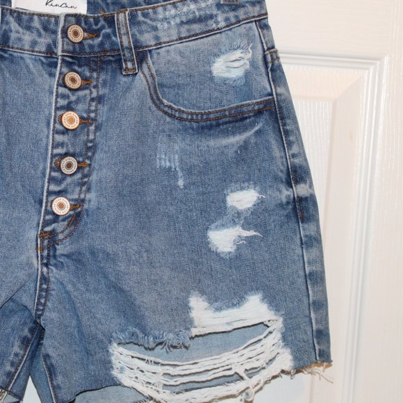 Kancan High Rise Distressed Destroyed jean shorts - Picture 5 of 8